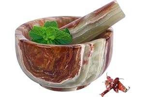 Marble Hives Marble Mortar & Pestle Kitchen Set – 2.5,4,5 Inch Herb Grinder, Spice Grinder, Pill Crusher, Fine Powder Grinder, Avocado Masher & Coffee (Onyx Green, 5 Inch Bowl Shape)