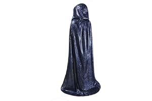 Moonlove Bling Bling Long Halloween Cape Luxuriant Cloaks With Hooded Hat Adults Mysterious Cosplay Costume Master Wizard Fairytale Fancy Dress Robe for Halloween Party Costume Ball, Dark Blue
