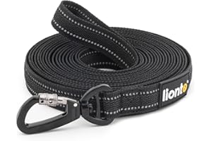 lionto Schleppleine für Hunde, 10 m, gummierte Leine mit Handschlaufe und 360° Metallkarabiner mit Sicherheitsverschluss, reflektierende Hundeleine aus robustem, wetterfestem Nylon, schwarz
