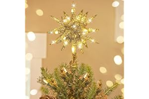 Luxspire Adornos para la Copa del Árbol con Purpurina, Decoración del Hogar, Estrella Navidad 5 Puntas, Luz Decorativa Brillante Alimentada por Batería, Decoración Adorno Navidad - Dorado Champagne