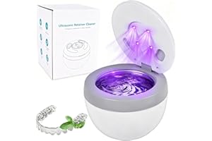 Ultrasonic Retainer Cleaner, TechKen 45khz Cleaning Dental Machine with UV Light, Portable Ultrasonic Cleaner for Dentures, Aligner, Mouthguard, Toothbrush Heads(White Gray)