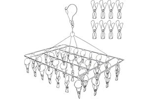 Homnoble Étendoir Chaussettes, 1pc Séchoir à Linge Rotatif en Acier Inoxydable Étendoir à Linge pour Chaussettes sous-Vêtements Soutiens-Gorge Vêtements de Bébé Gants(avec 8 Clips de Rechange)