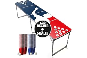 ORIGINAL CUP Offizieller Player Beer Pong Tisch mit Becherhalterung | Full Beer Pong Pack | Inkl. 1 Beer Pong Tisch + 120 53cl Becher (60 Rot & 60 Blau) + 6 Ping-Pong-Bälle | Trinkspiele | 100% Spaß