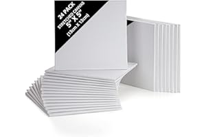 Belle Vous 24 Pack Blank Canvas - 13 x 13cm (5 x 5 inches) - Pre Stretched Canvas Panel Boards - Suitable for Acrylic and Oil Painting Also for Sketching and Drawing