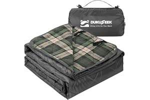 DUKUSEEK Large Outdoor Waterproof Blanket, Warm Fleece Blanket with Hood Windproof for Cold Weather, Camping Stadium, Beaches, Picnics, Dogs, Car (Black Blue Plaid)