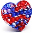 WHITE POPCORN Pop Push Bubble Sensory Fidget Toy, Bubble Popping It Silicone Game Toy Anxiety Stress Reliever Autism Learning Materials Gift for Kids Teens Adults (Blue/Red/White Tie Dye-Heart)