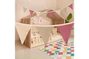 Mooskind Wimpelkette Stoff [in 3 Farben] – Girlande Kinderzimmer aus 100% Bio-Baumwolle – Handmade Wanddeko für Babyzimmer & Hausbett – Wimpelgirlande für Mädchen & Jungen – Musselin Deko