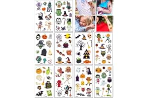 SHOKUTO 10 Sheets (100 Pcs) Halloween Tattoos for Kids, Halloween Temporary Tattoo Stickers for Boys and Girls Skull, Ghosts, Pumpkins, Vampire, Bats, Face Decals Halloween Party Decorations