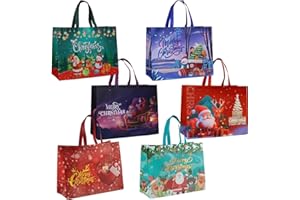 MOECSHSY Extra Large Christmas Bags for Gift, 6 PCS Reusable Christmas Tote Bag with Handles, Christmas Treat Shopping Bag, Xmas Gift Party Favor Bags Decoration, 43 x 33x 18cm