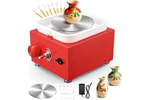 COULEEUR Torno Alfarero,Torno Ceramica 2000 RPM de Velocidad Ajustable,Torno de Alfarero con Placas de 10/6,5 cm,Kit Ceramica para Niños y Adultos（Rojo）