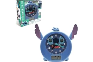LEXIBOOK, Disney Stitch, Mi Compañero Nocturno Educativo, Despertador, luz Nocturna, simulador de Amanecer y narrador de Historias, con Cable de alimentación, Azul, RLT100D