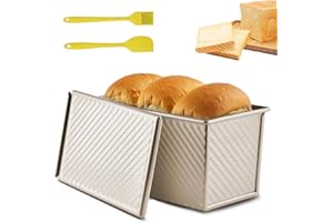 TPVUPC Stampo Per Pane in Cassetta con Coperchio, 21 x 12 x 11,5 CM Stampo Per Pane Toast Ondulato, Antiaderente Stampi per Plumcake 450g Pasta, Stampi Pane Acciaio al Carbonio, Oro