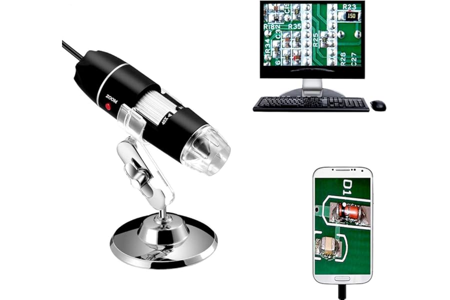 Jiusion 40 to 1000x Magnification Endoscope, 8 LED USB 2.0 Digital Microscope, Mini Camera with OTG Adapter and Metal Stand, Compatible with Mac Window 7 8 10 11 Android Linux