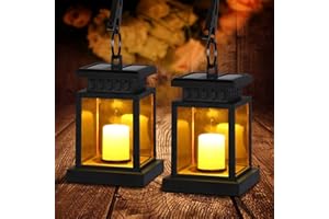 SYLANDA Lanterna solare per esterni con candela LED, lanterna solare a LED, lampada solare da appendere per esterni, effetto tremolante, lanterna a LED con candele, decorazione per giardino, vialetto, prato