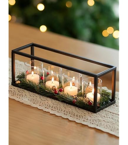 Couronne De L'Avent Moderne Bougeoir En Bois Avec Décors Métal - 26x8.5x11 Cm, Plateau 4 Bougies, Décoration Noël - 7