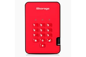 iStorage diskAshur2 SSD 128Go Rouge - Disque SSD portable sécurisé - Protégé par mot de passe - Résistant à la poussière et à l'eau - Cryptage matériel