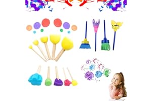 VULEVIRTUE 14 Stück Kinder Malwerkzeuge Set,Schwammpinsel,Schaum Pinsel, Schwamm Pinsel Set Kinder, Doodle Werkzeuge für Kinder Malen Kunsthandwerk