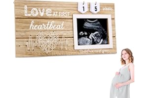 UOQO Baby Scan Photo Frames with 44 Week Countdown Calendar, Wooden Baby Scan Photo Frame for Ultrasound Photo, Sonogram Picture Frame for Baby Announcement, Mum to Be & Pregnancy Gifts (B)