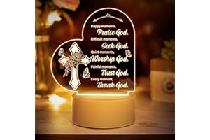 BUIOATA Christian Presents, Gifts for Belief Women Engraved Night Light, Religious Baptism with Praying Words, Praise and Worship Inspiration Presents for Women Men Girl Friend