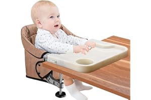 TOOGEL Chaise de Table pour Bébé, Chaise Haute Portable avec Tablette Amovible Harnais de Sécurité, Siège de Table Pliable pour Enfant avec Sac de Transport (Brun)