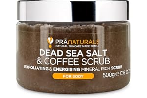 PraNaturals Exfoliante Corporal de Sal del Mar Muerto 500g Body Scrub de Sales para Nutrir la Piel, Rico en Minerales Naturales para Todo Tipo de Piel (Café)