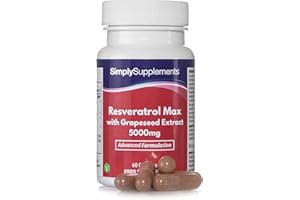 ‎SIMPLY SUPPLEMENTS Resveratrol Max mit Weintraubenkernextrakt 5000mg - 60 Kapseln - Geeignet für Veganer - Versorgung für 1 Monat - SimplySupplements