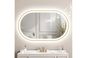 STARLEAD Or Ovale-Miroir-Salle-de-Bain-avec-Éclairage 100x60cm, Bluetooth, Anti-buée, Dimmable, 3 Couleurs Légères, Mémoire, IP44, Verre Trempé, Horizontal/Vertical, Cadre Non Métallique