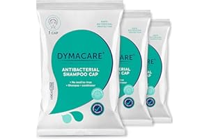 DYMACARE Antibacterial No Rinse Shampoo Cap | Rinse Free Shower Cap That Shampoos & Conditions | PH Balanced Waterless Hair Wash | 3 Caps