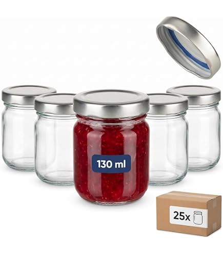 CapCro 25er Set Sturzglas 125 ml Marmeladenglas Einmachglas Einweckglas to 66 rot Karierter Deckel
