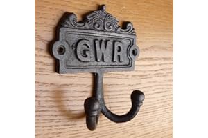 VINTAGESTYLECOATHOOKS Vintage Style Twin Coat Hook Cast Iron GWR Victorian Repro Double Peg 110mm x 120mm Great Western Railway