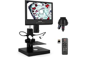 JOYALENS JL249P 3 Lenses 10.1'' LCD Digital Microscope 1000× 12MP for Coin Collect Full-Size Coin Error Coins, Biological Microscope with Prepared Slides for Adults and Kids, Multiple Lights, 32G Card