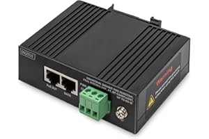 ‎DIGITUS DIGITUS ASSMANN Industrial Gigabit Ethernet PoE Injector - 85W - 10/100/1000 Mbps - 100 m Range - DIN Rail Mounting - Black