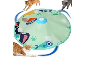 PUHOHUN Interactif Jouet pour Chats lnterieur Noel - Jouets Jeu Chat Automatique avec Plumes Mobiles,3 Vitesses, USB-C, Design Silencieux Jeux Chat Appartement, Anniversaire (Bleu)