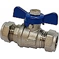 Pipestation Heavy Duty 15mm Full Bore Butterfly Valve with Red and Blue Handles Stop Tap Shut Off Stopcock Isolation Iso Bolofix T Bar