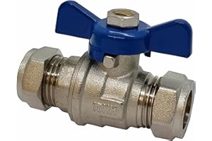 Pipestation Heavy Duty 15mm Full Bore Butterfly Valve with Red and Blue Handles Stop Tap Shut Off Stopcock Isolation Iso Bolofix T Bar