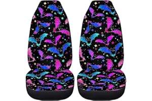 Coloranimal Galaxy Halloween Bat Car Seat Cover Protector 2 Pcs Halloween Bat Auto Seat Covers for Front,Dust-Proof Comfy Seat Cushion Fit All Cars