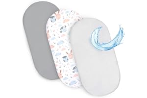 TOTSY BABY Sábanas Ajustables para Cochecito de bebé Juego de 3: 35x75 cm - 2 sábanas + 1 Protector de colchón Impermeable - Accesorios para Cuna de bebé y minicuna 35 x 73