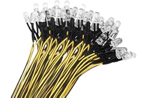 YIXISI 50 Piezas 5mm Ultra Brillante 12V Luces LED de Diodo Pre Cableado, LED Precableado Redonda Bulbo Lámpara Blanco Rojo Azul Verde Amarillo para DIY Coche Barco Juguetes Partes, Amarillo