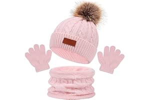 Jagowa Kids Winter Warm Beanie Hat Scarf Gloves Set Thermal Neck Warmer Elastic Soft Hat for Baby Toddler Girls Boys Outdoor Sports Winter Accessories Sets