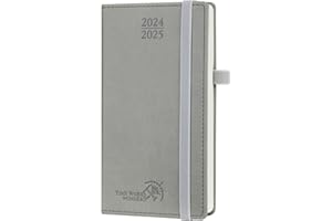 ‎POPRUN POPRUN Taschenkalender 2025 Klein 16,5 x 9 cm (Aug.2024-Dez.2025) - Kalender 2025 Klein mit PU-Leder - Terminplaner, Planer 1 Woche 2 Seite mit Stiftschlaufe - Grau