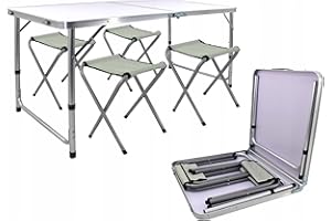 ADGO Juego de Mesa de Centro Mesa turística + 4 Sillas y Una Maleta 120 cm, Parrilla de Camping Tienda de Campaña de Campo, Plegable Compacto Viaje Impermeable Ligero, 1 Pieza