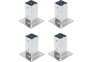 Aqbau Lot de 4 supports de poteau visser - 70 x 70 mm - Ancrage par visse - Douille de sol avec plaque de cheville - Sabots de poteau visser - Galvanisés à chaud