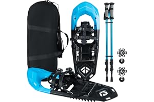 COSTWAY Snöskor med stighjälp, skostorlek 35–45 till 68/90 kg, lätt snöskoset av aluminium med vandringsstavar och bärväska för män, kvinnor och ungdomar