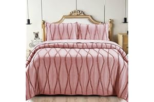 Rugs Inn Cozy Bedspread Throw – 3Pcs Embossed Quilted Comforter Warm Bed Coverlet Bedding Set for Bedroom Decor with 2 Pillow Sham (King, Pink)