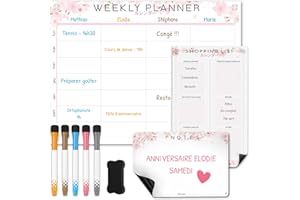 MINEVITAL Calendrier Magnétique Frigo Sakura | Pack 3 : Tableau Semainier, Liste de Courses, Pense-Bête | Organisateur Familial | Planning des Tâches | Planner Aimanté Puissant | Ardoise Effaçable Facilement