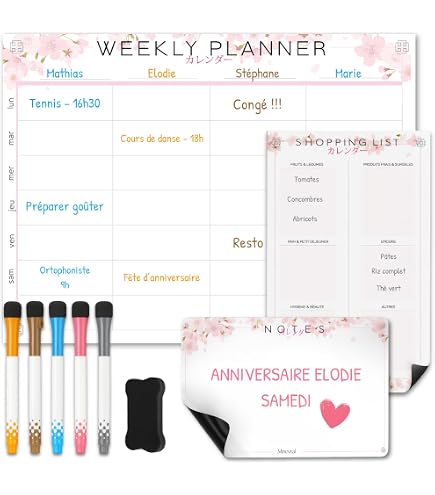 Pack 3 Tableaux Magnétiques Frigo - Calendrier Semainier, Liste Courses, Pense-bête - Avec Feutres Et Effaceur