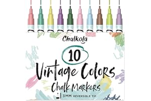 ‎CHALKOLA Chalkola Vintage Kreidestifte für Tafel Abwaschbar - 10 Kreidemarker Pastell 3mm Umkehrbare Spitze - Kreide Stift für Fenster, Tafel und als Glasstift. Chalk markers für Erwachsene & Kinder