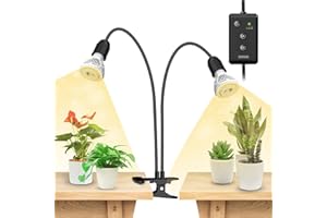 SANSI 300W LED Grow Lights, 2-Head Full Spectrum LED Plant Lamp with Clip, 4000K Sunlike, Timer 4/8/12 Hrs for Indoor Seedlings Germination (Lifetime Free Bulb Replacements) - New Black