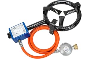 Eversmoke Gasbrenner Maxi 5000 Watt Inlusive Druckminderer mit Schlauch | Gasringbrenner für Räucherofen und Paella