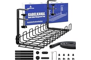 HOMMAND Raccogli Cavi Scrivania, Vassoio per la Gestione dei Cavi Sotto il Tavolo, Organizer per Cavi Sotto il Tavolo per la Gestione dei Cavi, Vassoio per Cavi in Metallo per Ufficio e Casa, Nero